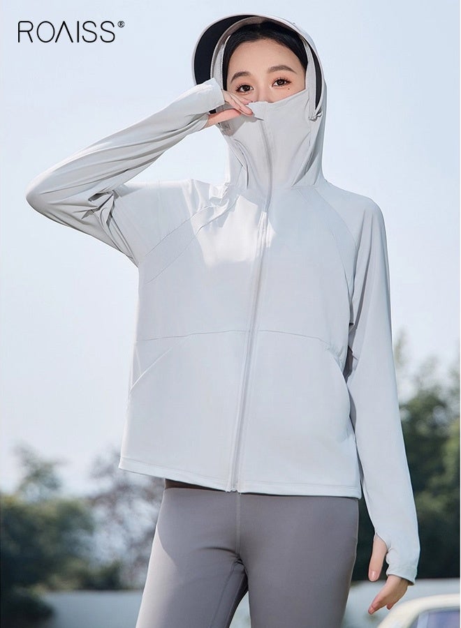 roaiss Women's UV Protection Sunscreen t,, Full Zip Sun Protection Clothing, Lightweight with UPF 50+ Protection for Outdoors, with Pockets and Brim Grey - Image 4