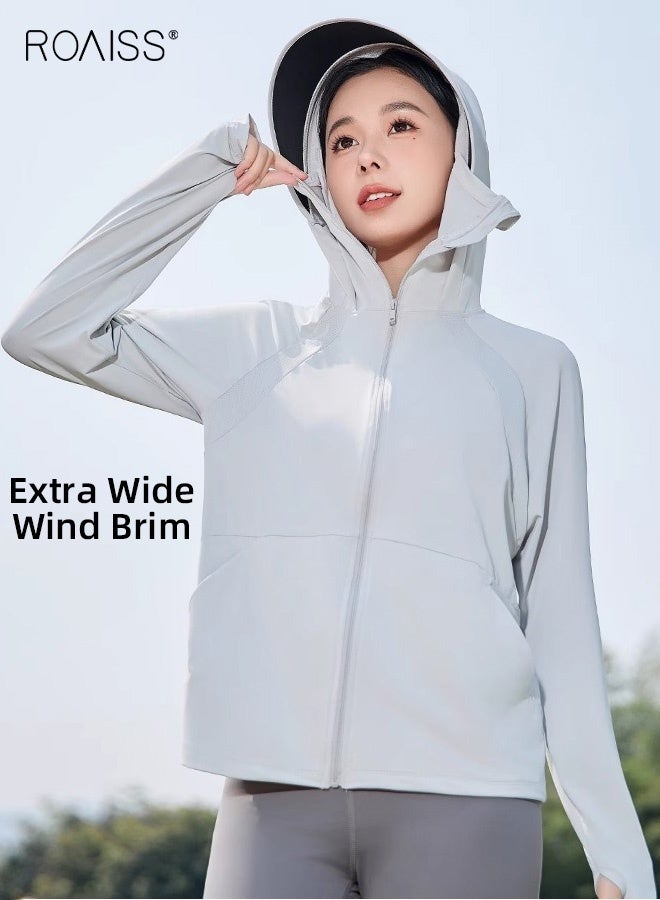 roaiss Women's UV Protection Sunscreen t,, Full Zip Sun Protection Clothing, Lightweight with UPF 50+ Protection for Outdoors, with Pockets and Brim Grey - Image 2