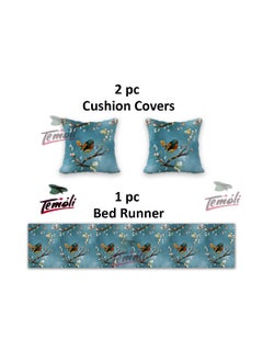 Temoli Temoli Bed Runner with Reversible Cushion Cover Decorative Scarf for Bedroom Hotel Wedding Room 18x90 in 16x16 in BirdBlue  - Image 3