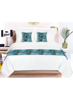 Temoli Temoli Bed Runner with Reversible Cushion Cover Decorative Scarf for Bedroom Hotel Wedding Room 18x90 in 16x16 in BirdBlue  - Image 1