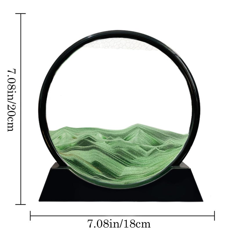 Aoderun Moving Sand Art Picture Round Glass 3D Deep Sea Sandscape in Motion Display Flowing Sand Frame Relaxing Desktop Home Office Work Decor (7", Green) - Image 4