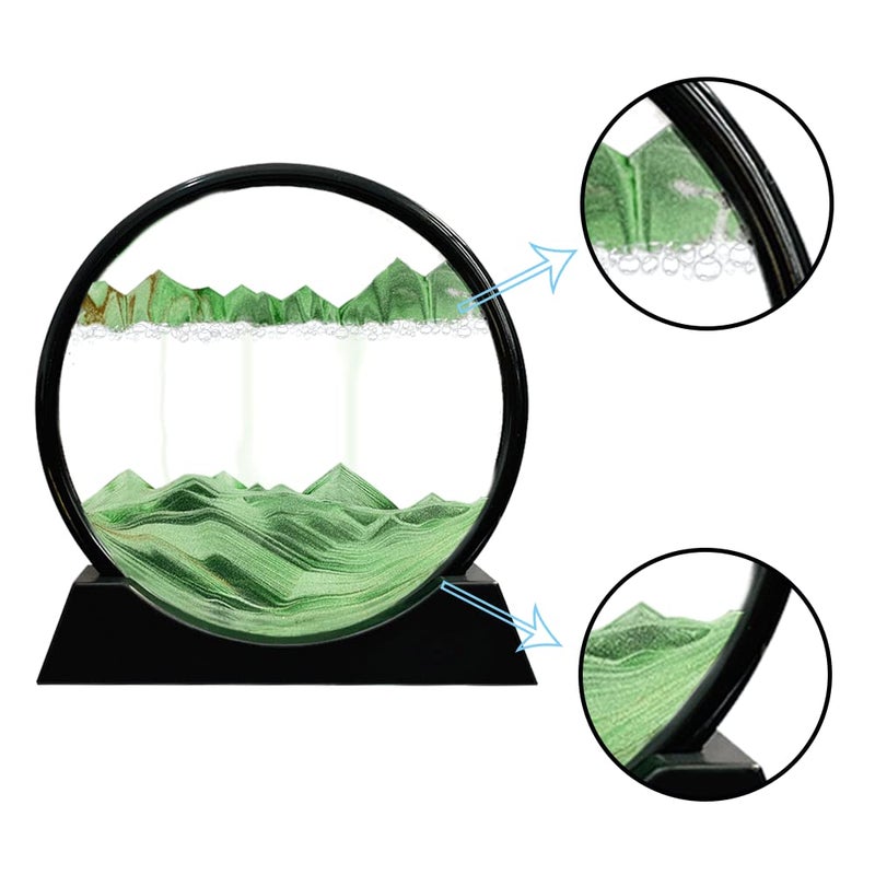 Aoderun Moving Sand Art Picture Round Glass 3D Deep Sea Sandscape in Motion Display Flowing Sand Frame Relaxing Desktop Home Office Work Decor (7", Green) - Image 5
