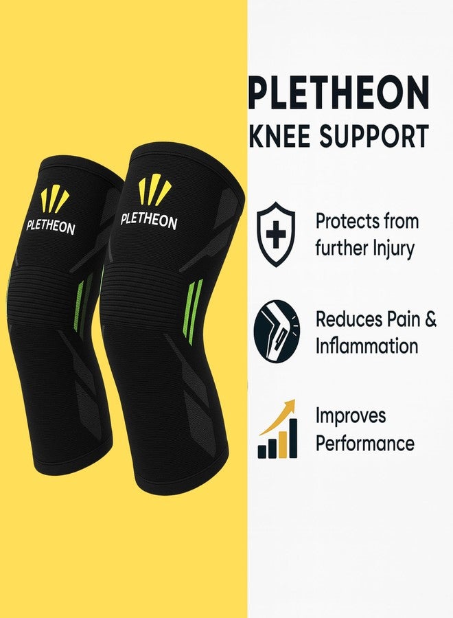 PLETHEON واقي ركبة PLETHEON لتخفيف الألم للرجال والنساء | دعامة ضغط للركبة مناسبة للصالات الرياضية والرياضة والجري | دعامة ركبة مضادة للانزلاق، تسمح بمرور الهواء، وخالية من العرق لتخفيف آلام المفاصل والتعافي من الإصابات (أسود-أخضر، مقاس XXL) - Image 2