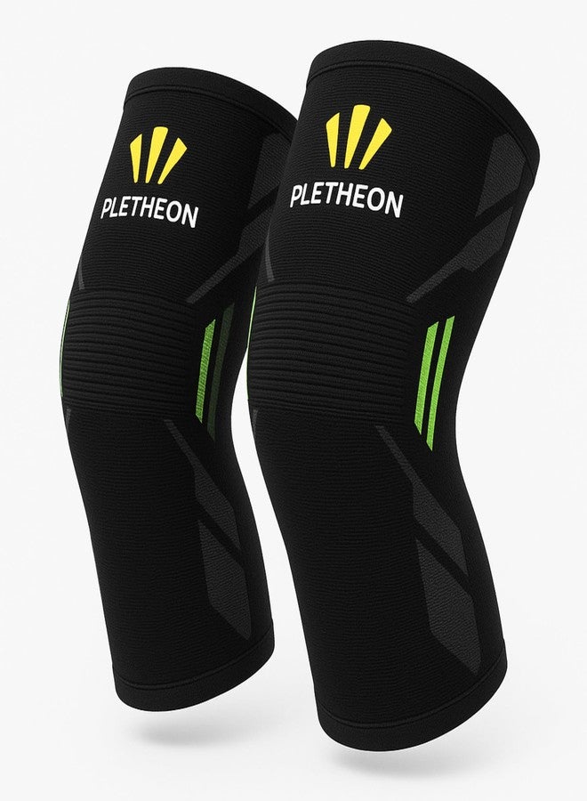 PLETHEON واقي ركبة PLETHEON لتخفيف الألم للرجال والنساء | دعامة ضغط للركبة مناسبة للصالات الرياضية والرياضة والجري | دعامة ركبة مضادة للانزلاق، تسمح بمرور الهواء، وخالية من العرق لتخفيف آلام المفاصل والتعافي من الإصابات (أسود-أخضر، مقاس XXL) - Image 1