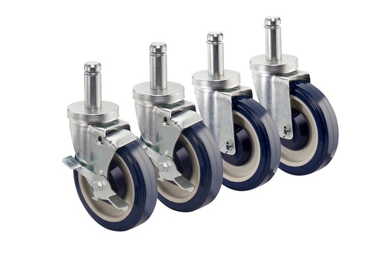 Krowne 30151S Krowne Silver Series Universal Wire Shelving Caster Swivel with brake 5 Diameter 200lbs per caster load capacity fits standard 1 diameter wire shelving posts set of 4u200bu200bu200b
