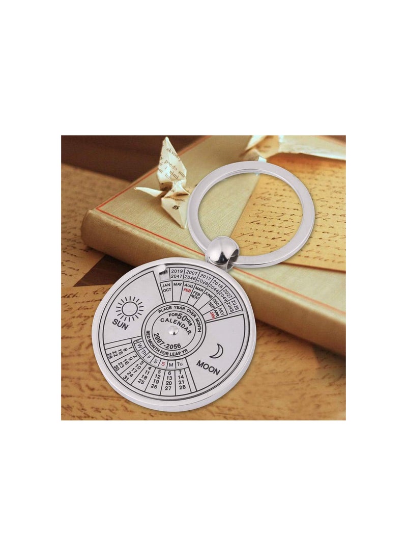 GGOOT Perpetual Calendar Circular 50 Years from 2007 to 2056 Car Key Chain Cute Key Ring Keychain Best Birthday for Dad, Mom, Husband, Boyfriend - Image 2