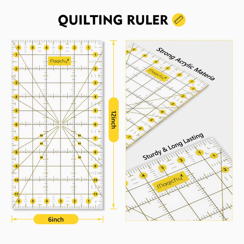 Magicfly مجموعة قواطع دوارة من ماجيك فلي، مجموعة قواطع قماش 45 مم و 28 مم مع 10 شفرات إضافية، حصيرة قطع ذات وجهين ذاتية الشفاء A3، مسطرة خياطة 12x6 بوصة لقص القماش، الخياطة، والحرف الفنية - Image 4