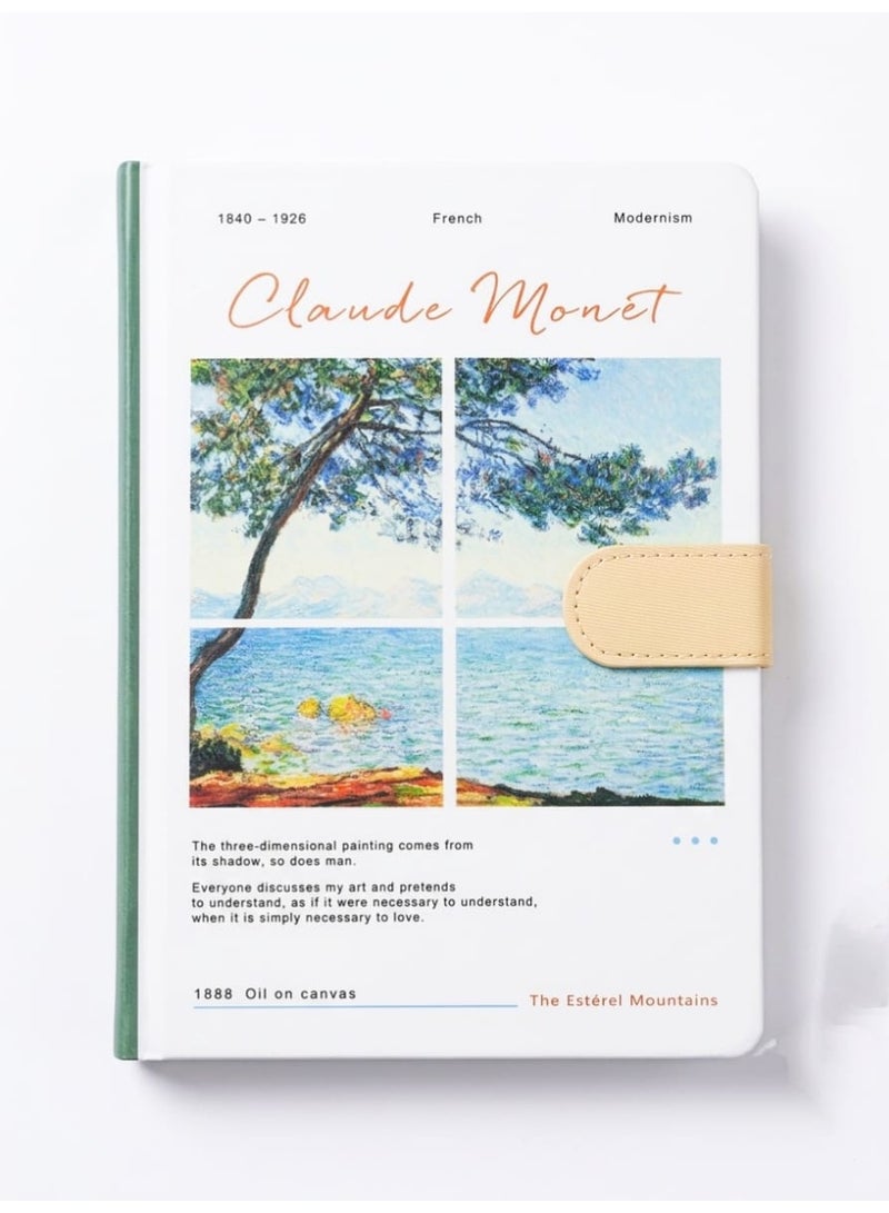 A5 Hard Cover Sketchbook, 50 Pages 160GSM, Claude Monet Design with Magnetic Closure