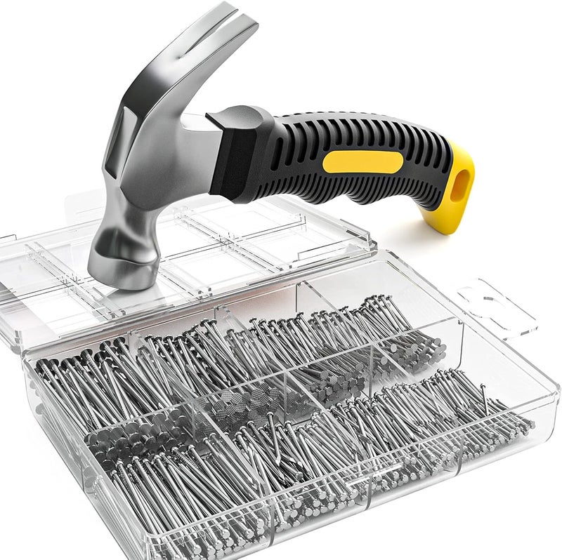 INCLY 620 PCS Small Nails for Hanging Pictures Assortment Kit with 8oz Claw Small Hammer, Mini Hammer Set with Hardware Nails Assorted Set 310 Wall Nails & 310 Finish Nails for Installing with Case - Image 4