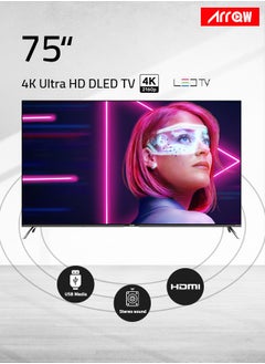 ARRQW 75 Inch 4K UHD Smart LED TV with Android 11, 3840x2160 Resolution, 5000:1 Contrast, 60Hz Refresh Rate, 350 nits Brightness, 1.07B Colors, Dolby/Dolby+, Bluetooth 5.0, Wi-Fi, HDR10, 4 HDMI & 2 USB Ports, Stereo Sound, Multiscreen, Sleep Timer | Model No: RO-75LCS  - Image 3