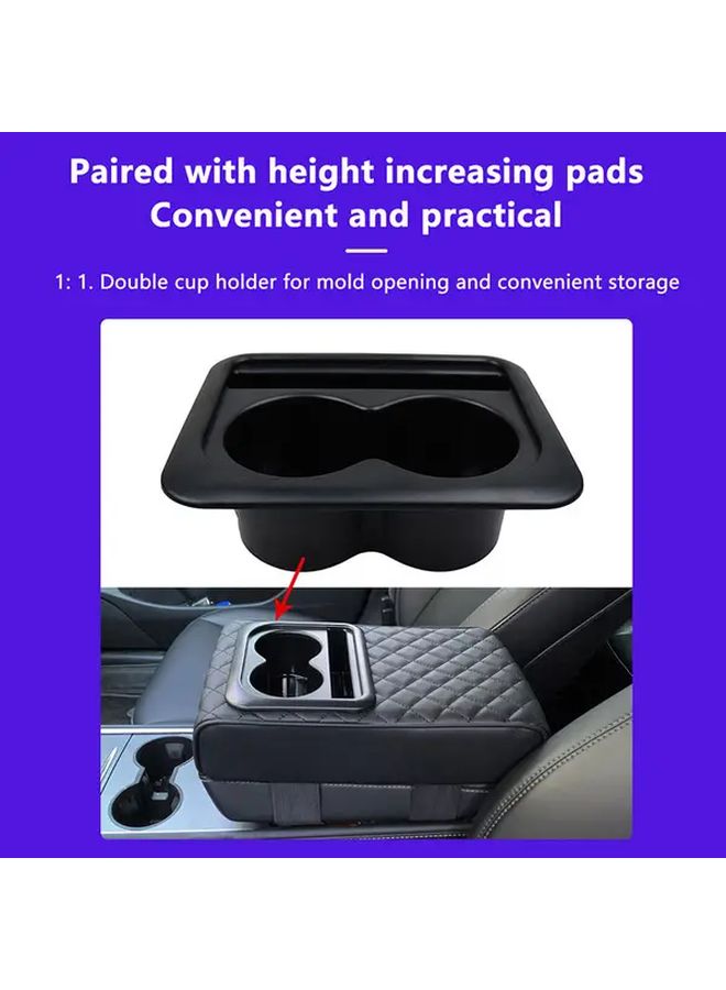 Black Universal Car Cup Holder Organizer With Phone Storage And Armrest Pillow - Image 3