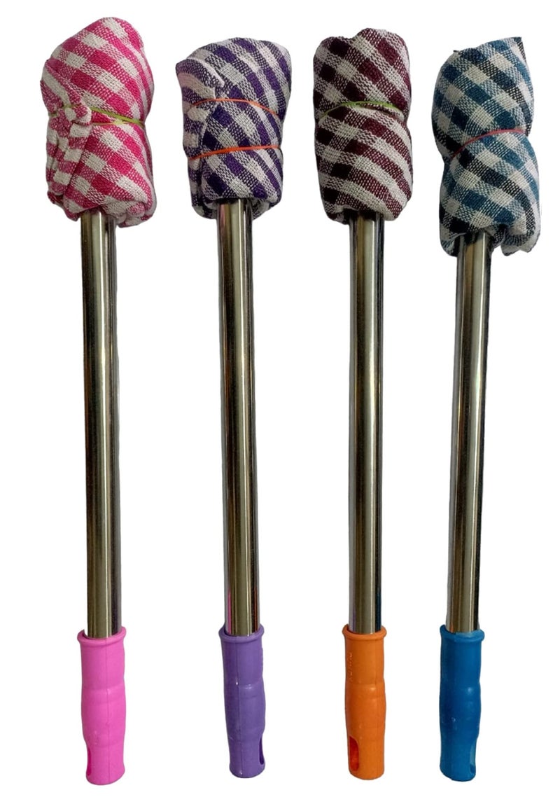 Nimbose® Dusting Cloth with Stainless Steel Handle, Cotton Cleaning Cloth Stick for Home Office Furniture with Removable Dry Cleaning Duster Cloth (Multicolor, Pack of 4) - Image 1