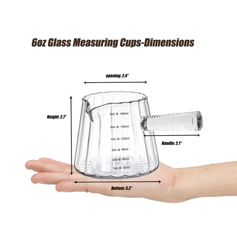 FANTESTICRYAN 6OZ Measuring Cup, Ribbed Borosilicate Glass Espresso Cup, V-Shaped Spout Drain Espresso Double Shots, Coffee Milk Tea Accessories (Clear, Glass Handle) - Image 3