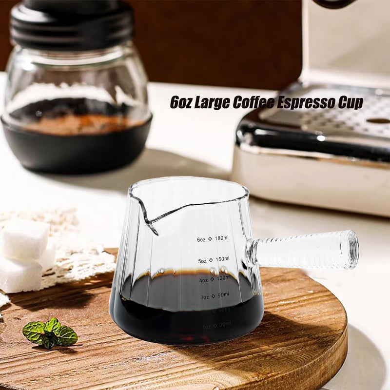 FANTESTICRYAN 6OZ Measuring Cup, Ribbed Borosilicate Glass Espresso Cup, V-Shaped Spout Drain Espresso Double Shots, Coffee Milk Tea Accessories (Clear, Glass Handle) - Image 2