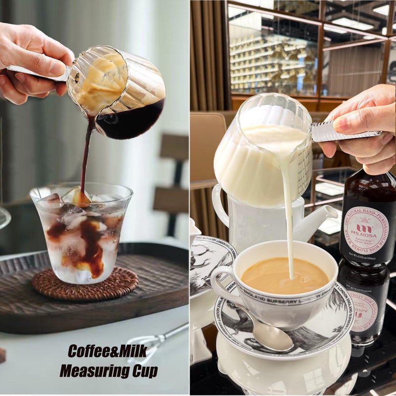 FANTESTICRYAN 6OZ Measuring Cup, Ribbed Borosilicate Glass Espresso Cup, V-Shaped Spout Drain Espresso Double Shots, Coffee Milk Tea Accessories (Clear, Glass Handle) - Image 5