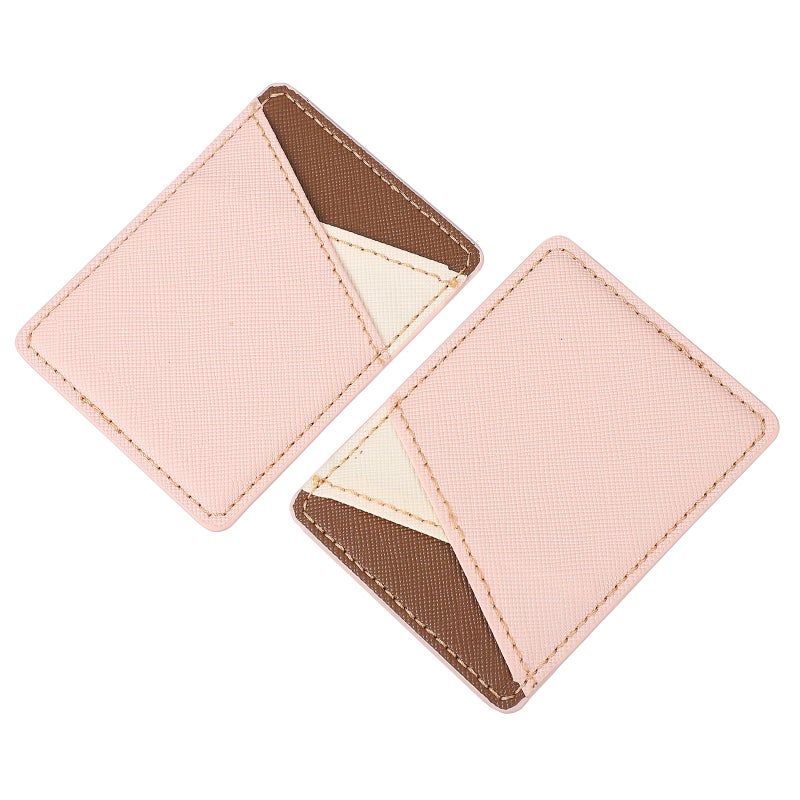 Universal Smartphone Back Sleeve with Dual Card Slots Pu Leather Adhesive Pocket Beige 2pcs for Travel Daily Use - Image 2