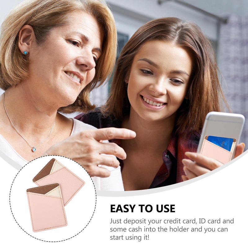 Universal Smartphone Back Sleeve with Dual Card Slots Pu Leather Adhesive Pocket Beige 2pcs for Travel Daily Use - Image 4