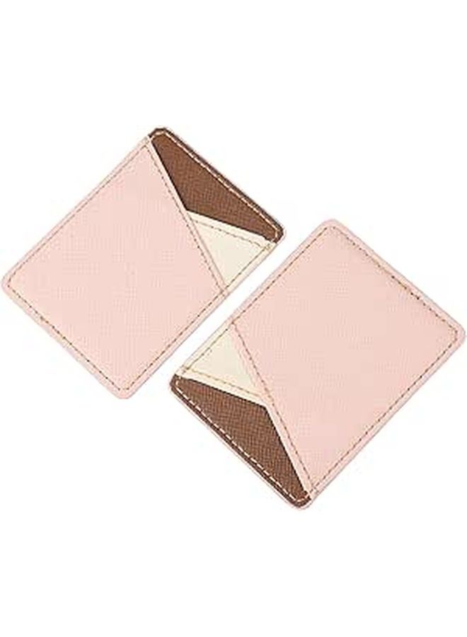 Universal Smartphone Back Sleeve with Dual Card Slots Pu Leather Adhesive Pocket Beige 2pcs for Travel Daily Use - Image 1