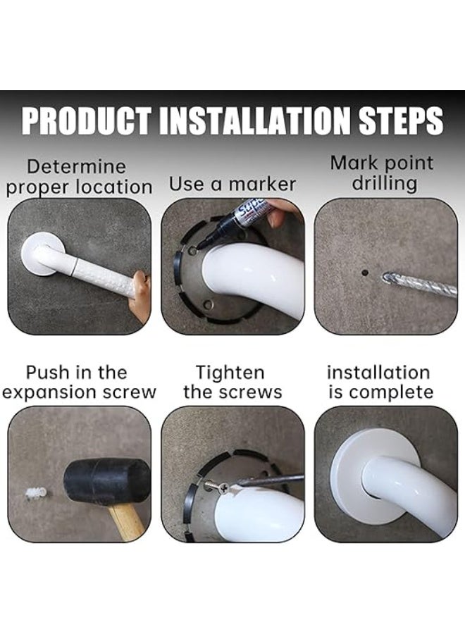 DUNISO 2 Pcs Bathroom Grab Bar，Bath Grab Rails with Anti-Slip Grip and Safety Luminous Circles，Wall Mount Shower Grab Bar，Suitable For Elderly, Children，Disabled，Pregnant，40cm，White - Image 3