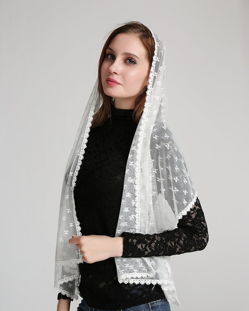 Leimandy Clover decoration ivory infinity scarf mantilla church veil v38 (Ivory Veil) - Image 2