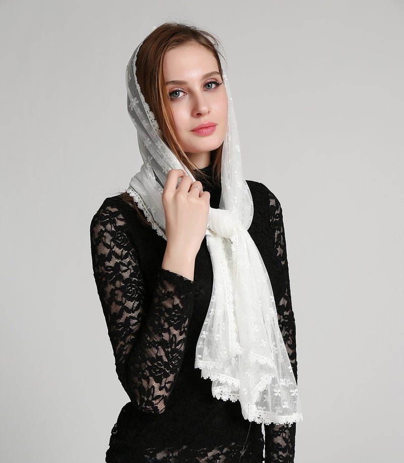 Leimandy Clover decoration ivory infinity scarf mantilla church veil v38 (Ivory Veil) - Image 5