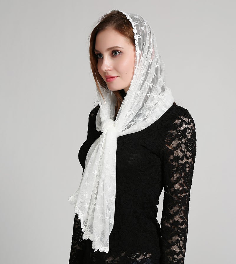 Leimandy Clover decoration ivory infinity scarf mantilla church veil v38 (Ivory Veil) - Image 3