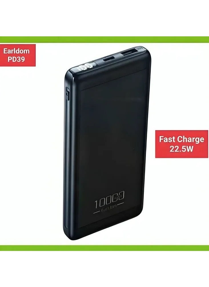 Earldom - Earldom 10000mAh Power Bank with Digital Display and 22.5W PD Fast Charging - Black - Image 1