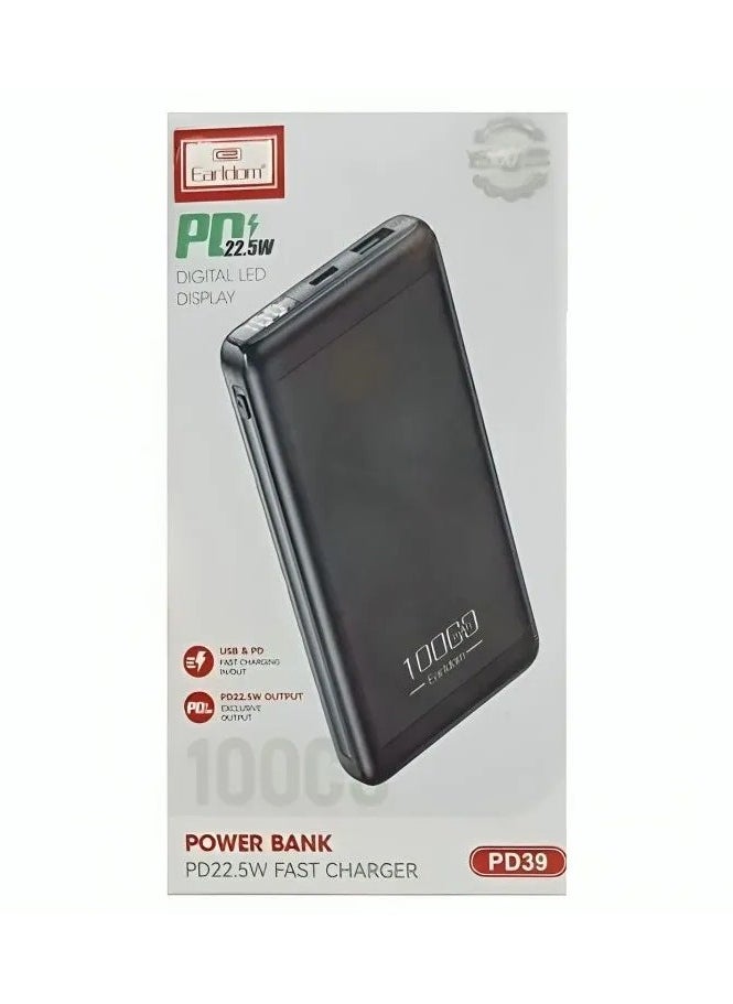 Earldom - Earldom 10000mAh Power Bank with Digital Display and 22.5W PD Fast Charging - Black - Image 1