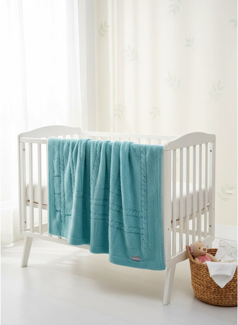 Mamas Gift HAIRY BRAIDED BLANKET TURQUOISE - Image 4