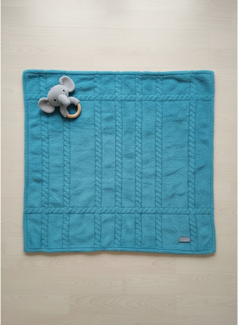 Mamas Gift HAIRY BRAIDED BLANKET TURQUOISE - Image 3