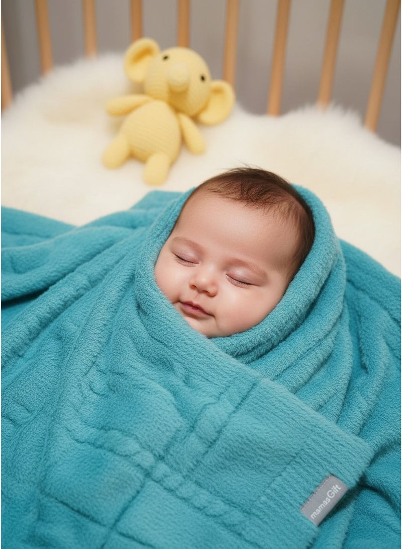 Mamas Gift HAIRY BRAIDED BLANKET TURQUOISE - Image 5