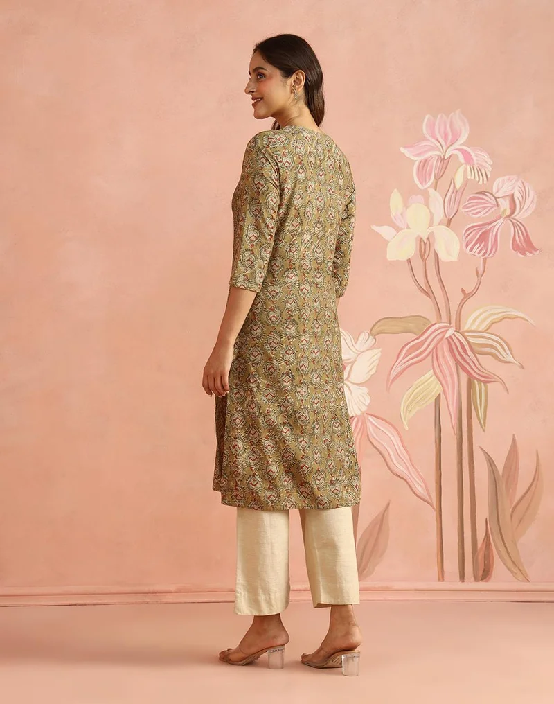 Fabindia  Olive Cotton Kalamkari Long Kurta for Women | Best Price UAE