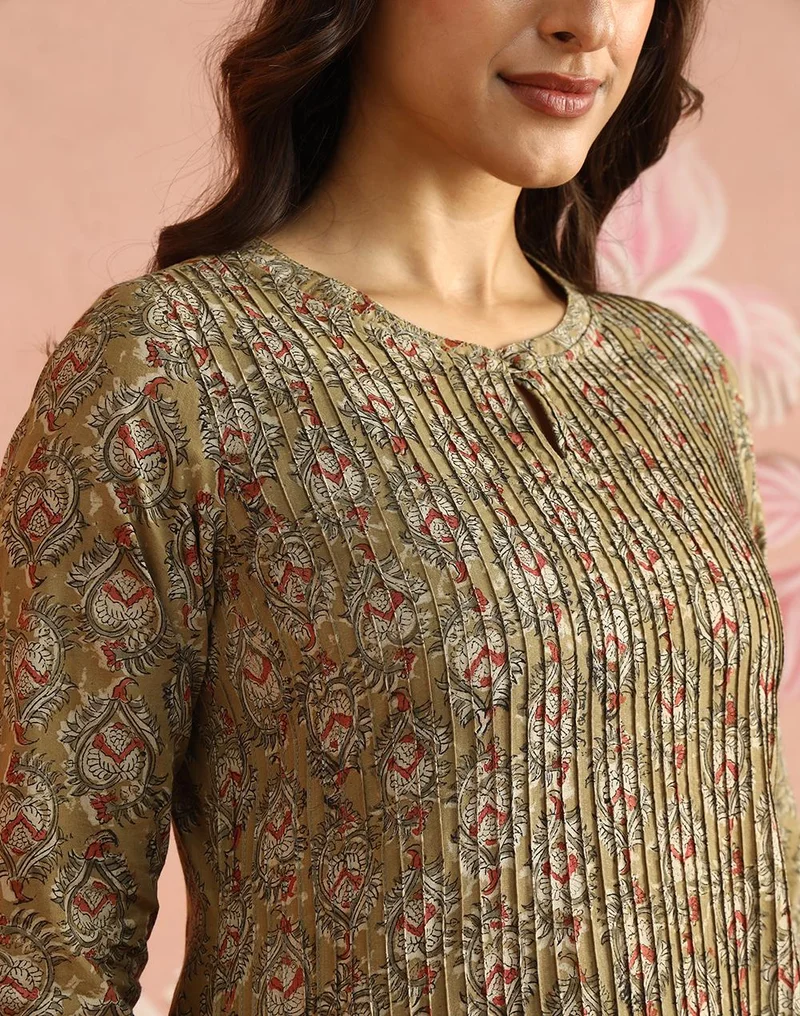 Fabindia  Olive Cotton Kalamkari Long Kurta for Women | Best Price UAE