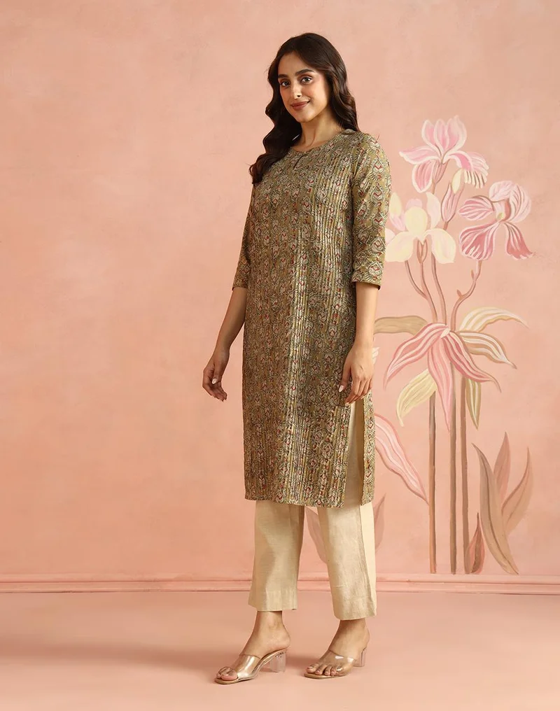 Fabindia  Olive Cotton Kalamkari Long Kurta for Women | Best Price UAE