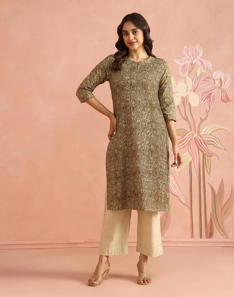 Fabindia  Olive Cotton Kalamkari Long Kurta for Women | Best Price UAE