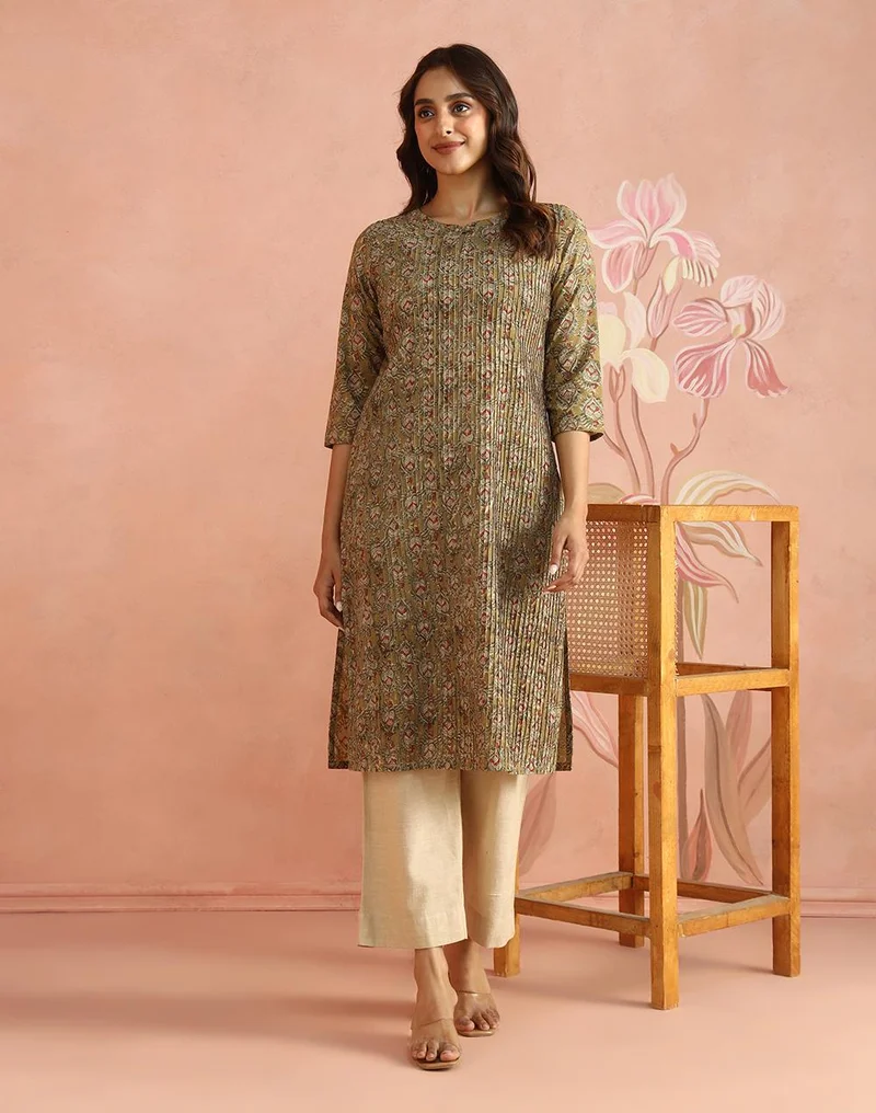 Fabindia  Olive Cotton Kalamkari Long Kurta for Women | Best Price UAE
