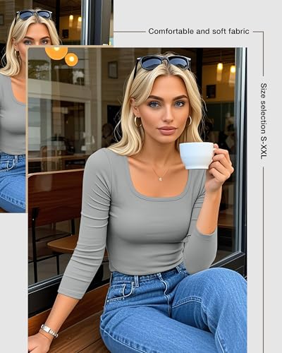 Riyiper 5 Pack Womens 34 Sleeve Shirts Scoop Neck Tops Stretchy Slim Fit Basic TShirts Casual Athletic TeesArmy Green Coffee White Grey BlackLarge - Image 3