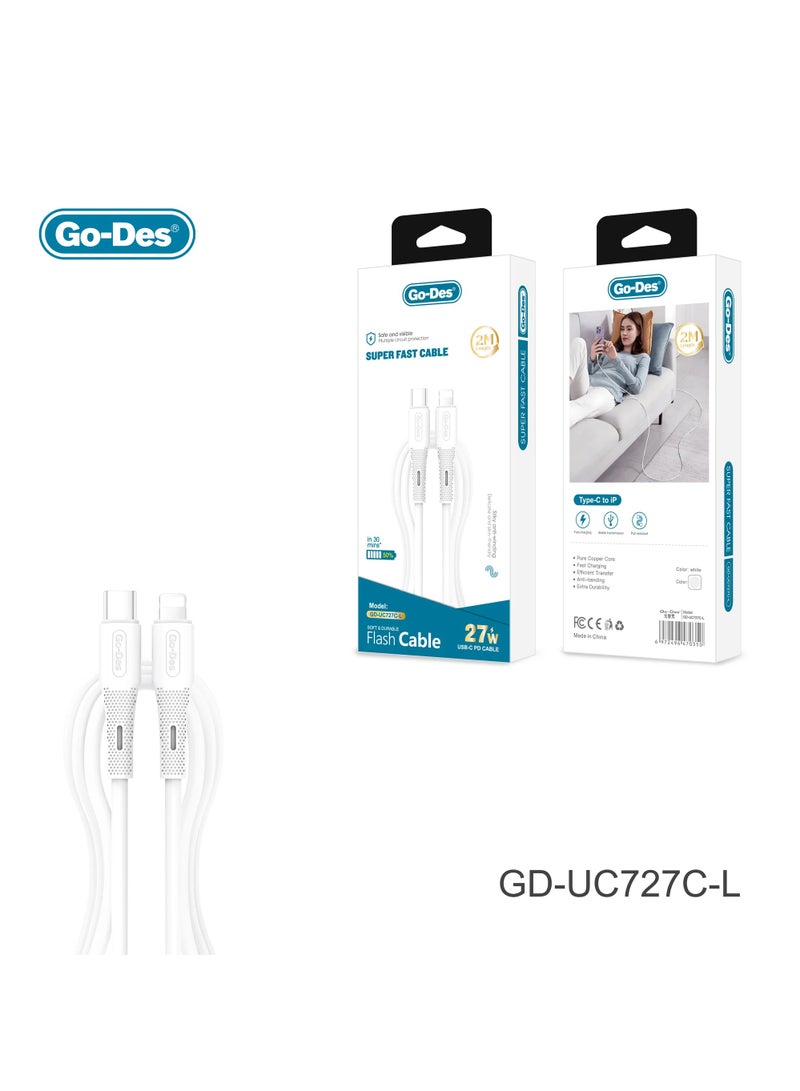 جو-ديز جو-ديس كابل USB ناعم ومتين بطول 2 متر بقدرة 27 واط من نوع Type-C إلى Lightning