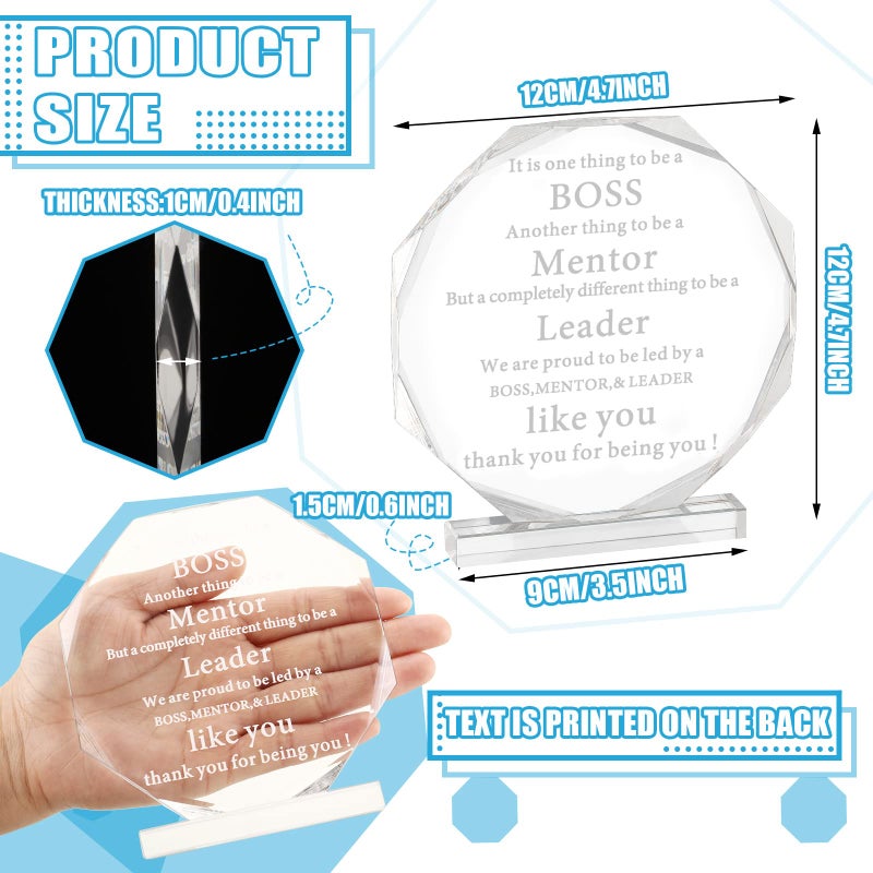 Yulejo Boss Gifts Acrylic Boss Day Gifts for Men Women Office Gifts for Boss Leader Going Away Gift for Boss Appreciation Plaque Funny Work Gifts Acrylic Male Boss Desk Sign Birthday Paperweight (Octagon) - Image 3