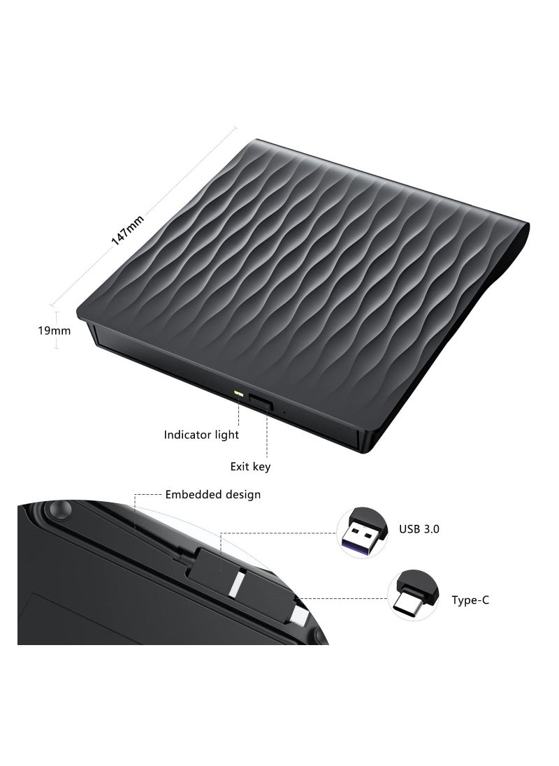 Y&D - SYOSI External CD/DVD Drive, for Laptop USB 3.0 & Type-C CD DVD Burner CD/DVD+/-RW Rewriter Laptop, Desktop, iMac, MacBook, Compatible with Windows 11/10/XP/8/7/Vista/Linux/MacOS - Image 1