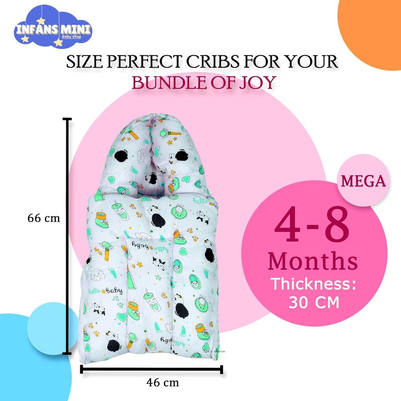Infans Mini Panda Mini 3 in 1 Babys Cotton Bed Cum Carry Bed Printed Baby Sleeping BagBaby BedInfant Portable for Unisex Easily Portable Light Weight Carry for New Born 04 Months OldGreen - Image 2