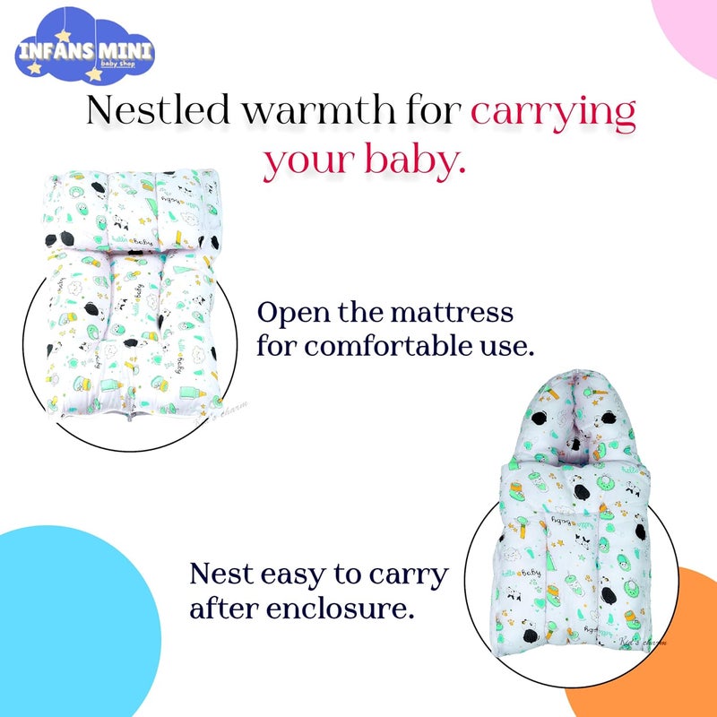 Infans Mini Panda Mini 3 in 1 Babys Cotton Bed Cum Carry Bed Printed Baby Sleeping BagBaby BedInfant Portable for Unisex Easily Portable Light Weight Carry for New Born 04 Months OldGreen - Image 3
