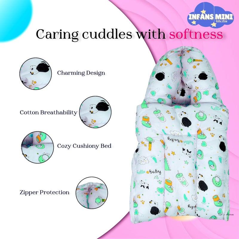 Infans Mini Panda Mini 3 in 1 Babys Cotton Bed Cum Carry Bed Printed Baby Sleeping BagBaby BedInfant Portable for Unisex Easily Portable Light Weight Carry for New Born 04 Months OldGreen - Image 4