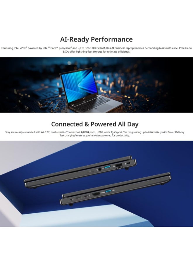 Acer TravelMate P214 Business Laptop (Upgraded), Intel Core Ultra 7 255U vPro.14” WUXGA 32GB DDR5 RAM, 512GB NVMe SSD, Wi-Fi 6, Webcam, Microphone, Windows 11Pro,, Englis/Arabic backlight Keyboard Office & Corporate Use, 3 Yr Warranty silver - Image 4