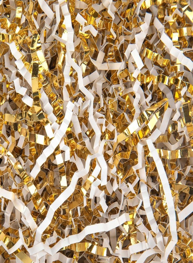 Caleihd 1/2 LB Crinkle Cut Paper Shredded Filler Paper for Gift Baskets Gift Box Confetti Paper Shreds Decoration Stuffing for Birthday, Weddings, Anniversaries, Christmas Wrapping White&Gold - Image 1
