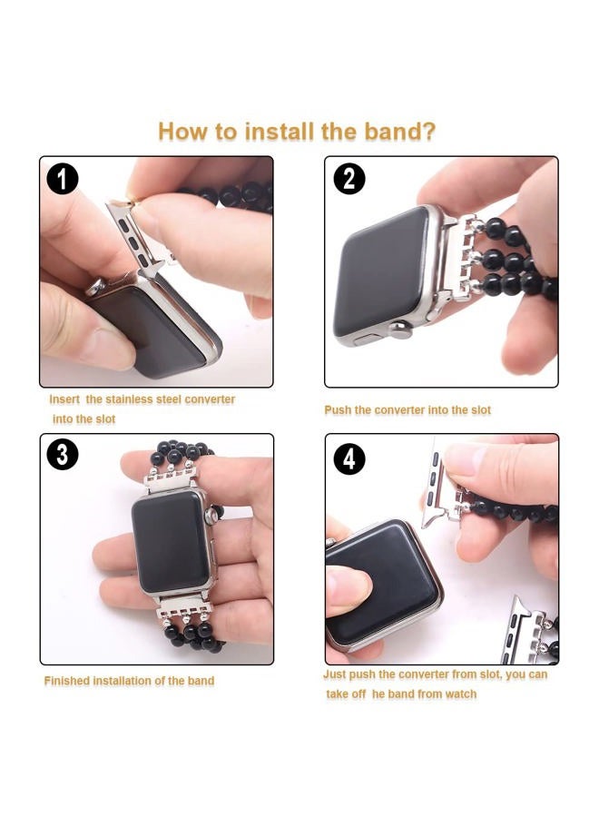 LuReen Natural Stone Beaded Bracelet Compatible with Apple Watch Band Series 9, 10, Ultra 2, SE, Ultra 8 7 6 5 4 3 2 1, Elastic Stretchy Watch Strap Wristband for iWatch Band 38mm/40mm/41mm/42mm(S10) Women - Image 4