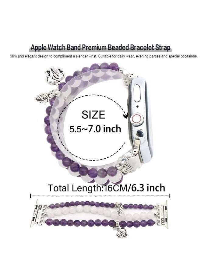 LuReen Natural Stone Beaded Bracelet Compatible with Apple Watch Band Series 9, 10, Ultra 2, SE, Ultra 8 7 6 5 4 3 2 1, Elastic Stretchy Watch Strap Wristband for iWatch Band 38mm/40mm/41mm/42mm(S10) Women - Image 3