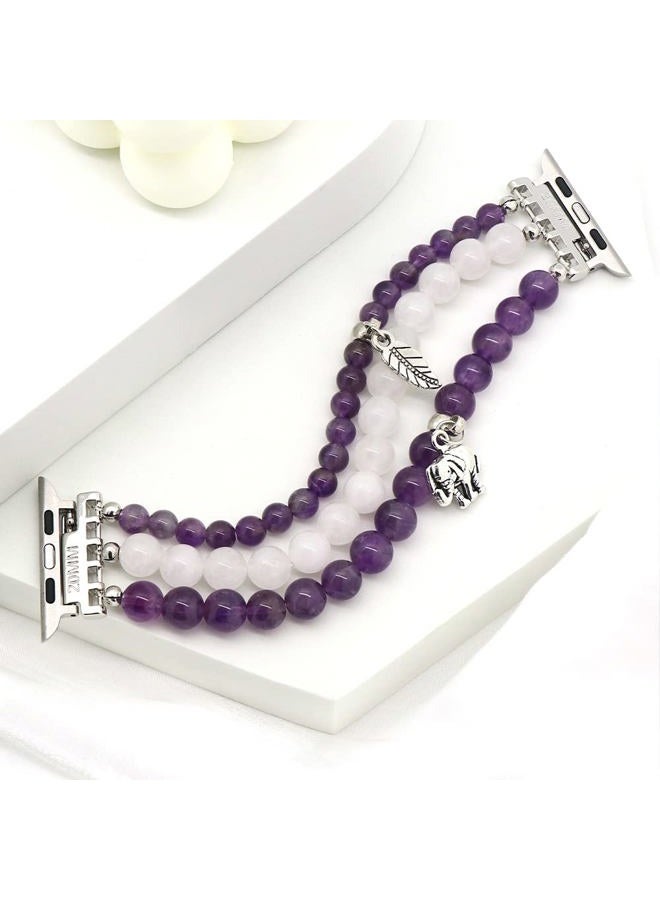 LuReen Natural Stone Beaded Bracelet Compatible with Apple Watch Band Series 9, 10, Ultra 2, SE, Ultra 8 7 6 5 4 3 2 1, Elastic Stretchy Watch Strap Wristband for iWatch Band 38mm/40mm/41mm/42mm(S10) Women - Image 2