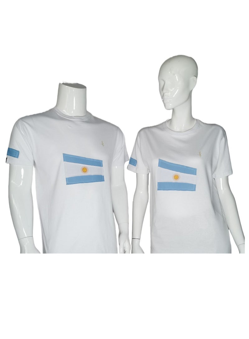 Sana'a Kayum White Basic T- Shirts with Argentina Football Team Flag Applique - Image 1