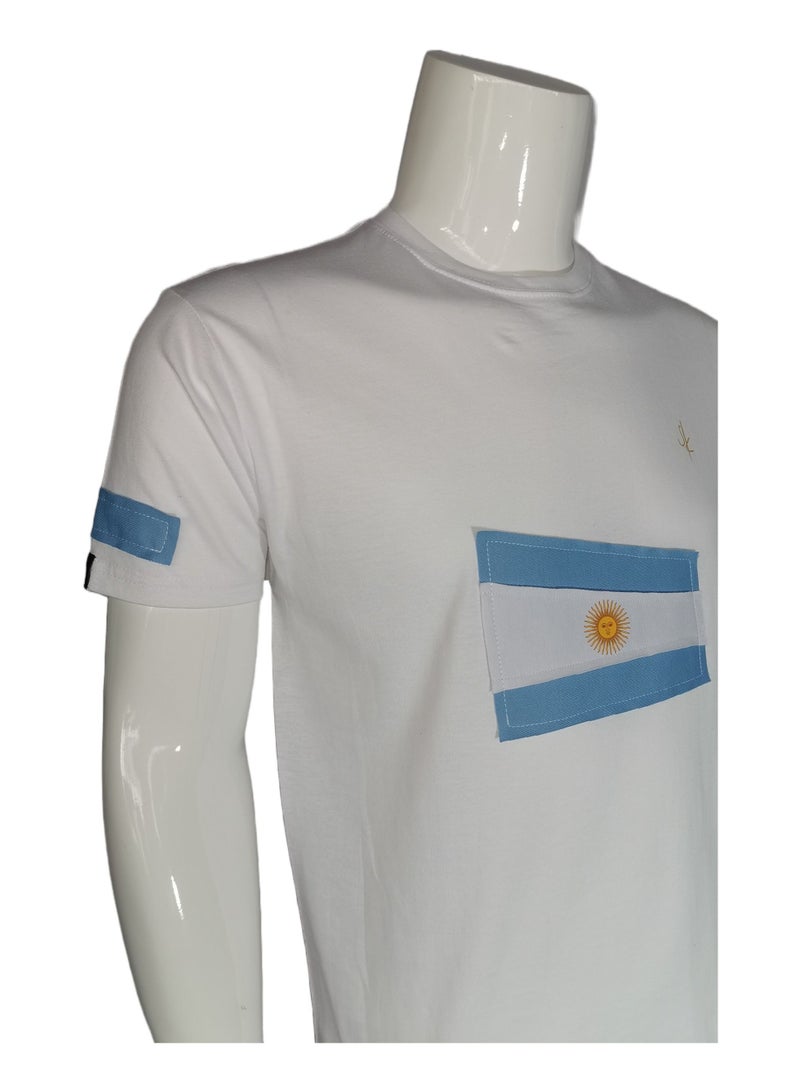 Sana'a Kayum White Basic T- Shirts with Argentina Football Team Flag Applique - Image 3